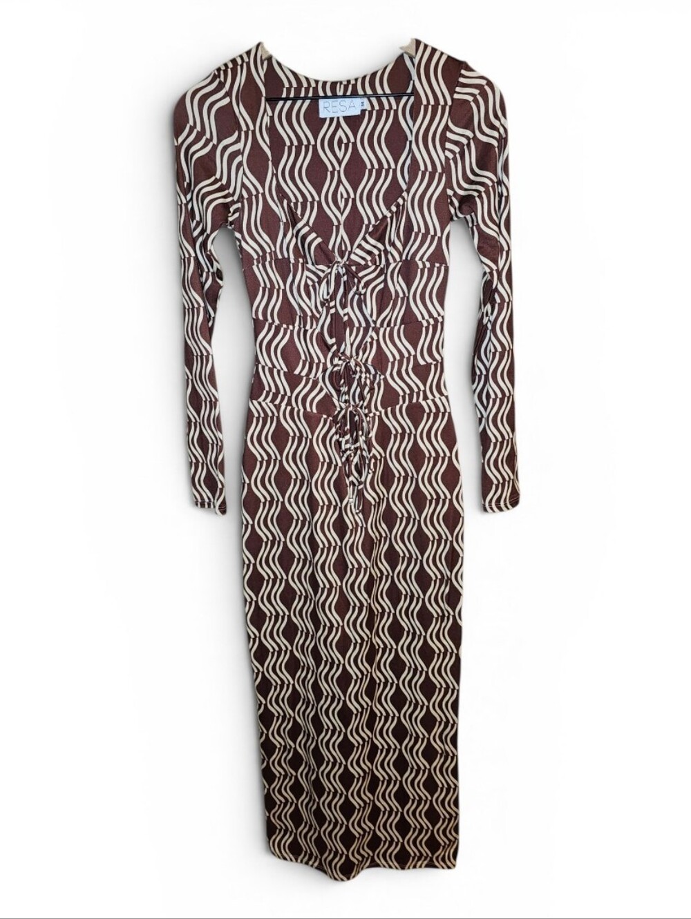 RESA X REVOLVE Simone Tie Front Sweatheart Neck Long Sleeve Maxi Dress - Medium